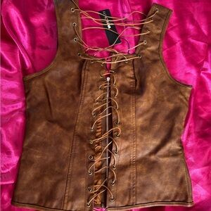 NWT Fashion Nova Perfect Affair Faux Leather Top - Brown - L